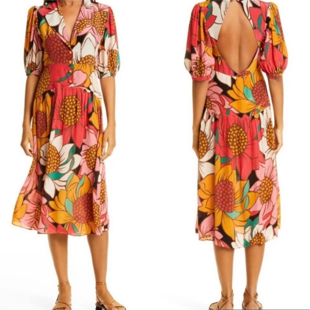 Farm Rio Colorful Sunflowers Midi Dress Sz Small NWT